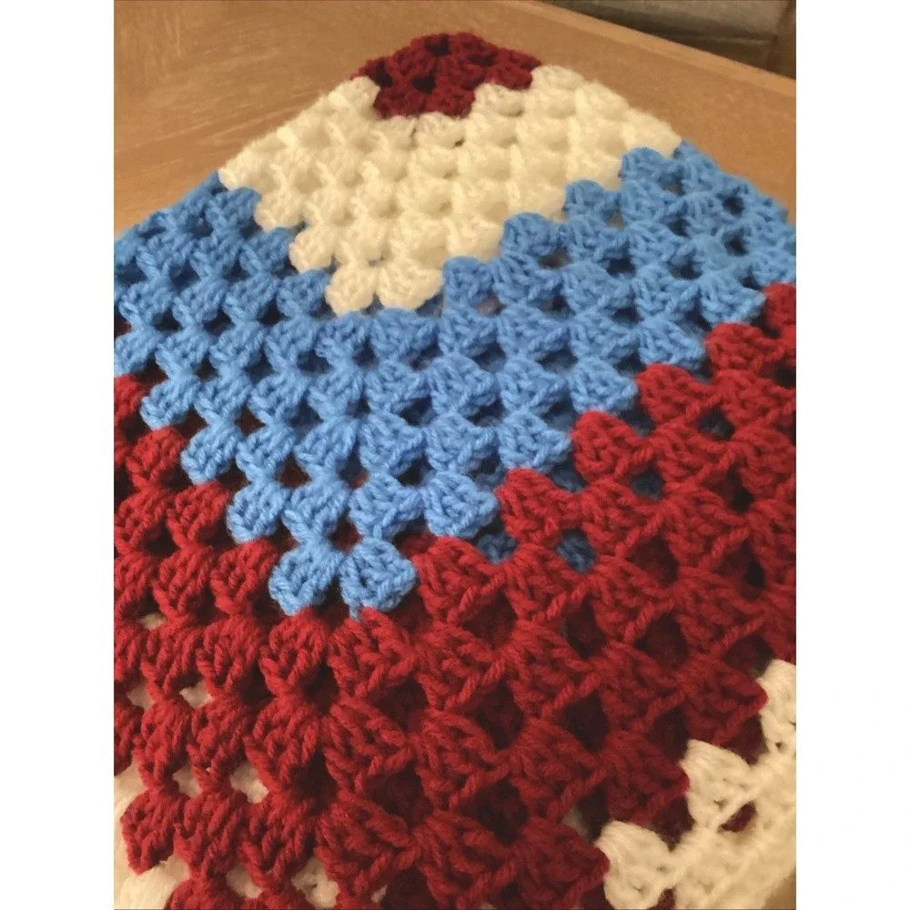 Handmade Afghan Crocheted Red White and Blue Patriotic Throw 56